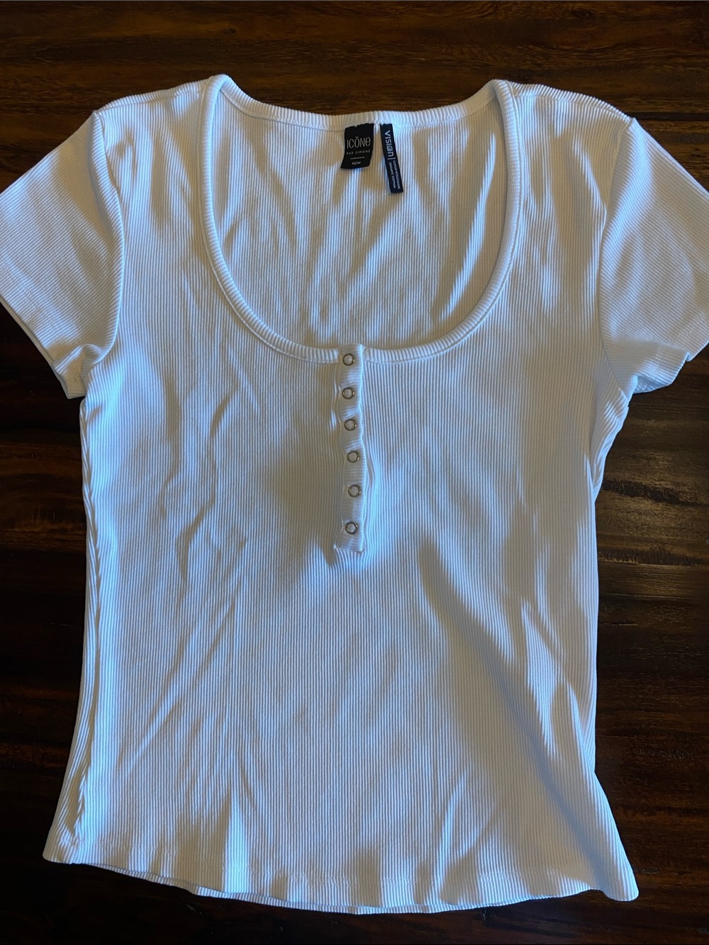 White Ribbed Scoop Short Sleeve Tee